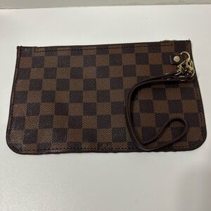 L V brown and black Checkered Wristlet